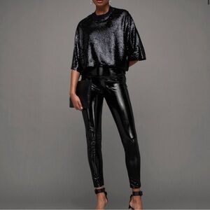 All Saints Cora High Rise Shine Black Leggings Size US 8 medium $229